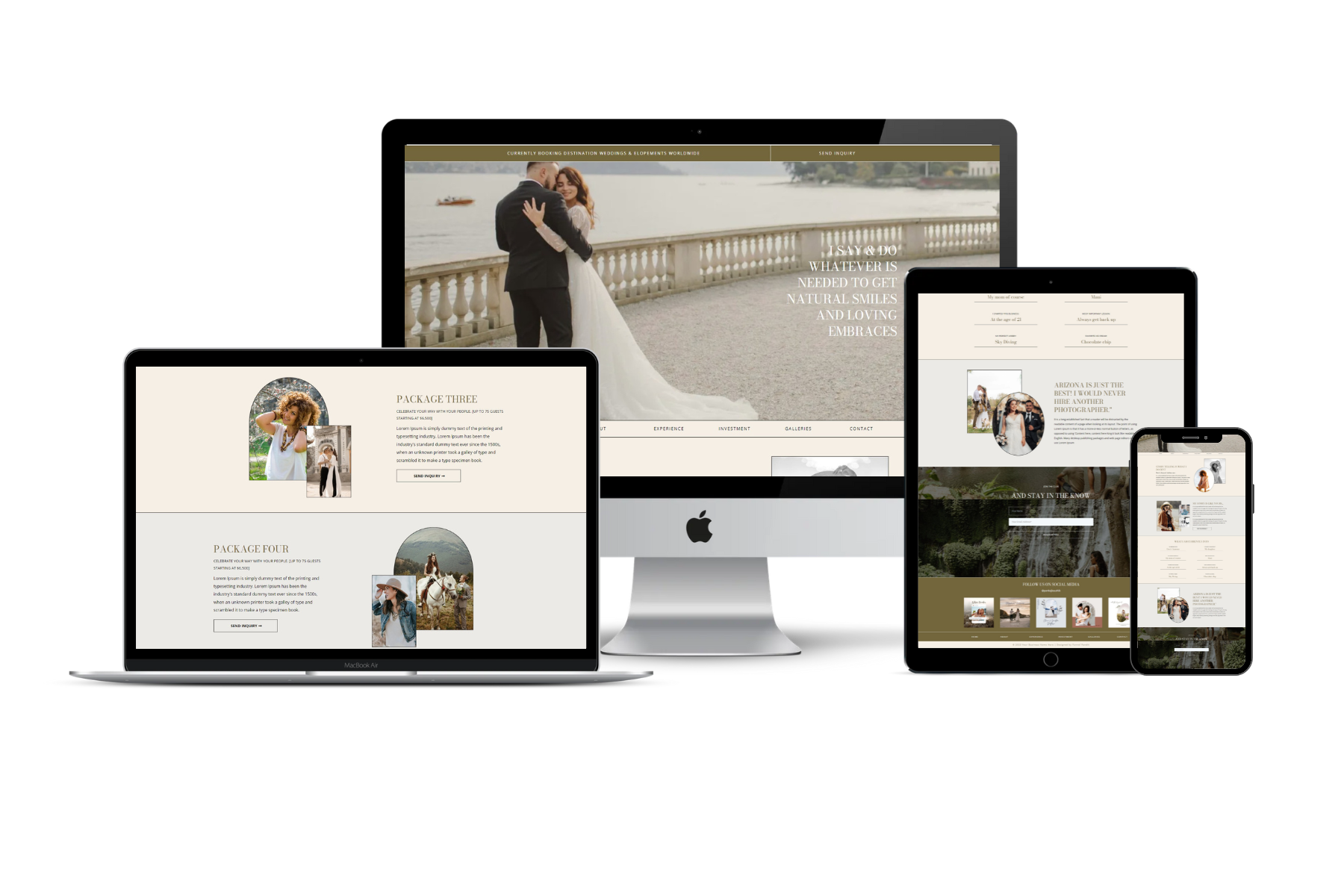 A photography studio site shown on desktop, laptop, tablet, and phone