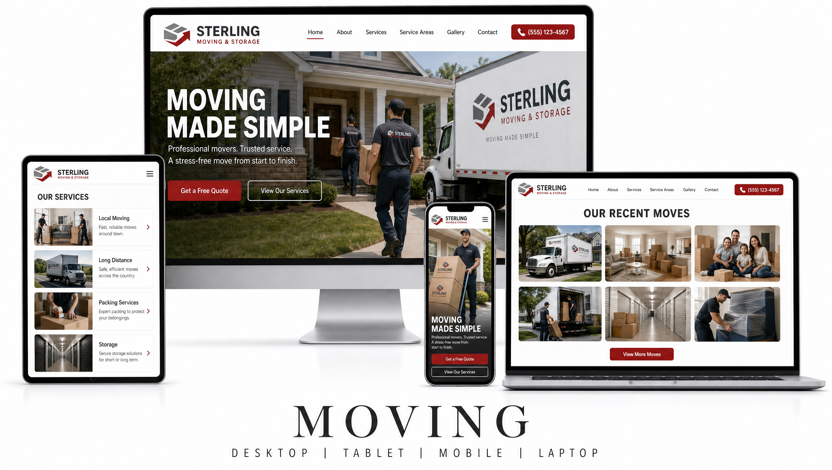 Moving Company website shown on desktop, tablet, mobile and laptop